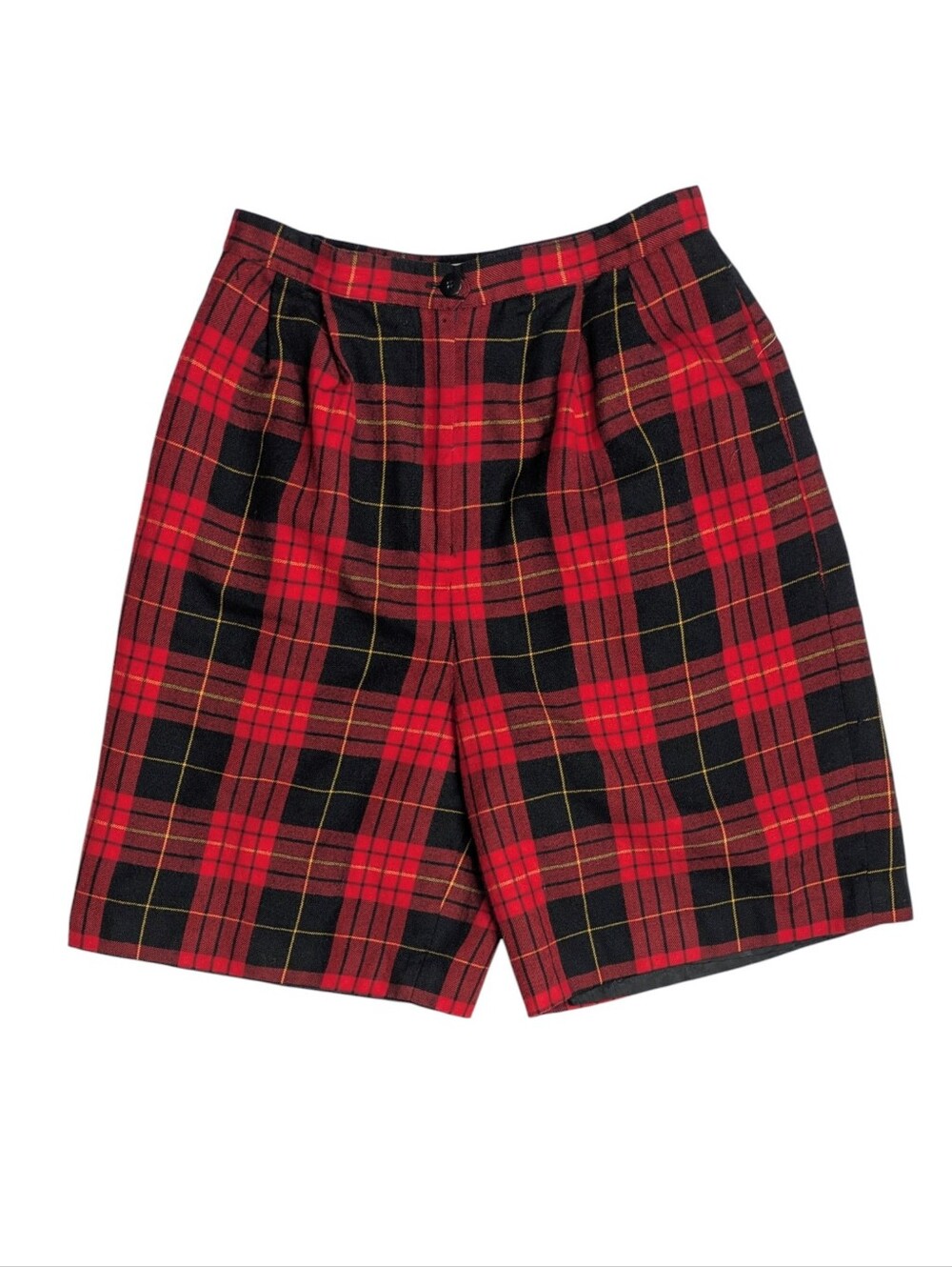 Vintage Preston & York High-Waist Red Plaid Women's Shorts with Tailored Pleats